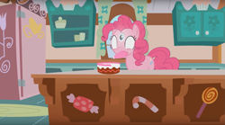 Size: 1673x930 | Tagged: safe, artist:forgalorga, pinkie pie, earth pony, pony, cake, food, third eye, wat