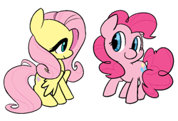 Size: 500x339 | Tagged: safe, artist:chop4, fluttershy, pinkie pie, earth pony, pegasus, pony, chibi, duo, female, mare, simple background, smiling, transparent background