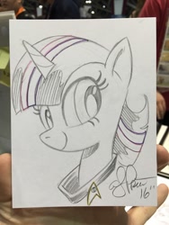 Size: 768x1024 | Tagged: safe, artist:andypriceart, derpibooru import, twilight sparkle, crossover, star trek, traditional art