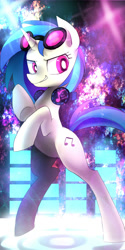 Size: 1000x2000 | Tagged: safe, artist:rocy canvas, dj pon-3, vinyl scratch, pony, unicorn, abstract background, rearing, solo