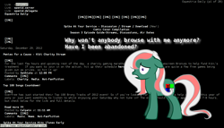 Size: 1296x742 | Tagged: safe, edit, pony creator, abandoned, browser ponies, computer, depression, equestria daily, internet browser, links2, linux, meta, solo, terminal, text, website