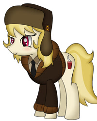 Size: 480x600 | Tagged: safe, march gustysnows, earth pony, pony, princess spike (episode), clothes, coat, female, hat, mare, simple background, smiling, solo, ushanka, white background