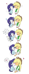 Size: 1000x2550 | Tagged: safe, artist:tcn1205, applejack, rarity, human, equestria girls, applejack's hat, applejerk, blushing, comic, cowboy hat, cute, duo, female, hat, heart, humanized, kissing, lesbian, pony coloring, rarijack, shipping, simple background, white background