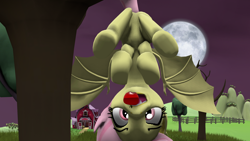 Size: 1920x1080 | Tagged: safe, artist:vinyl's anima, fluttershy, bat pony, 3d, flutterbat, moon, race swap, solo