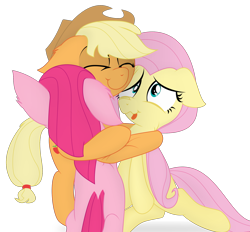 Size: 1916x1778 | Tagged: safe, artist:eagle1division, applejack, fluttershy, pinkie pie, earth pony, pegasus, pony, bipedal, cute, eyes closed, female, floppy ears, hat, hug, mare, pinkamena diane pie, simple background, smiling, tongue out, transparent background, trio, trio female