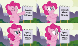 Size: 1504x898 | Tagged: safe, artist:dm29, edit, edited screencap, screencap, pinkie pie, earth pony, pony, too many pinkie pies, winter wrap up, despicable me, exploitable meme, gru's plan, meme