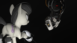 Size: 1920x1080 | Tagged: safe, artist:blackspoiler, octavia melody, earth pony, pony, 3d, crossover, glados, long fall horseshoe, portal (valve), portal gun, source filmmaker