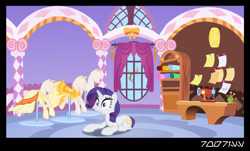 Size: 1288x778 | Tagged: safe, edit, edited screencap, editor:teren rogriss, screencap, discord, princess celestia, rarity, draconequus, pony, unicorn, sisterhooves social, body swap, carousel boutique, celestia's cutie mark, comic, cutie mark swap, discord being discord, eye color change, eye swap, mannequin, purple eyes, screencap comic