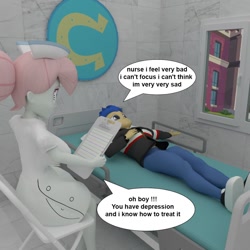 Size: 1000x1000 | Tagged: safe, artist:bluest, flash sentry, nurse redheart, comic:my liitle pony end, equestria girls, 3d, bed, female, hospital bed, male, nurse