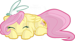 Size: 1824x996 | Tagged: safe, artist:tuppkam1, angel bunny, fluttershy, pegasus, pony, alternate cutie mark, cute, eyes closed, prone, shyabetes, simple background, transparent background