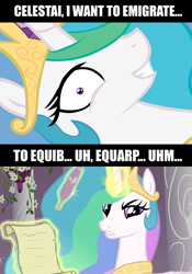 Size: 600x855 | Tagged: source needed, safe, edit, edited screencap, screencap, princess celestia, oc, oc:celestai, alicorn, pony, fanfic:friendship is optimal, the crystal empire, celestia is not amused, meme, speech impediment, this will end in death, this will end in tears, this will end in tears and/or death, unamused