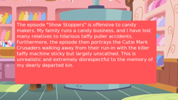 Size: 500x281 | Tagged: safe, screencap, the show stoppers, meta, offensive ponies, text