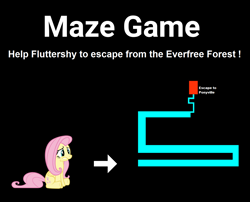 Size: 1270x1028 | Tagged: safe, artist:gratlofatic, fluttershy, pegasus, pony, arrow, black background, fs doesn't know what she's getting into, maze, maze game, meme, scary maze game, simple background, solo, text, this will end in tears