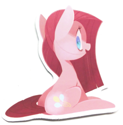 Size: 1389x1414 | Tagged: safe, artist:91o42, pinkie pie, earth pony, pony, female, looking at you, looking back, looking back at you, mare, pinkamena diane pie, simple background, white background