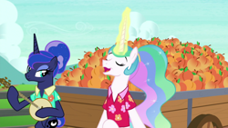 Size: 1920x1080 | Tagged: safe, screencap, princess celestia, princess luna, alicorn, pony, between dark and dawn, food, peach