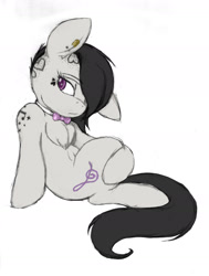 Size: 1228x1624 | Tagged: safe, artist:tilly-towell, octavia melody, earth pony, pony, alternate hairstyle, bowtie, chest fluff, cropped, ear piercing, earring, hair over one eye, haircut, piercing, solo, tattoo