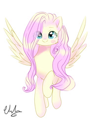 Size: 1024x1400 | Tagged: safe, artist:latia122, fluttershy, pegasus, pony, blushing, cute, female, looking at you, mare, shyabetes, simple background, smiling, solo, white background