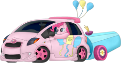 Size: 1523x791 | Tagged: safe, artist:zackfox101, pinkie pie, earth pony, pony, car, forza motorsport 4, party cannon, solo, toyota, toyota yaris