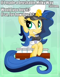 Size: 743x960 | Tagged: safe, oc, oc only, oc:milky way, pony, female, mare, meta, question, solo, text