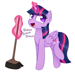 Size: 983x951 | Tagged: safe, artist:ultrard, derpibooru import, twilight sparkle, twilight sparkle (alicorn), alicorn, pony, the saddle row review, broom, colored pupils, cute, magic, open mouth, simple background, solo, sweeping, sweepsweepsweep, transparent background, twiabetes, twilight sweeple