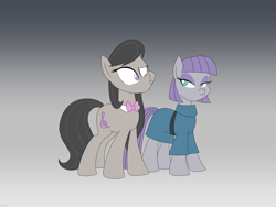 Size: 2400x1800 | Tagged: safe, artist:mofetafrombrooklyn, maud pie, octavia melody, earth pony, pony, bowtie, clothes, female, friendshipping, gradient background, mare