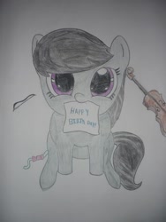 Size: 720x960 | Tagged: safe, octavia melody, earth pony, pony, birthday, cute, happy, note, solo, traditional art