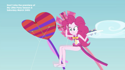 Size: 2208x1242 | Tagged: safe, screencap, pinkie pie, better together, equestria girls, too hot to handle, barefoot, clothes, feet, geode of sugar bombs, kite, one-piece swimsuit, snow cone, solo, swimsuit