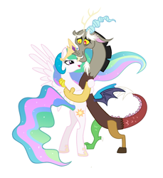 Size: 1384x1508 | Tagged: safe, derpibooru exclusive, edit, editor:proto29, discord, princess celestia, alicorn, draconequus, pony, dislestia, female, male, shipping, simple background, straight, white background