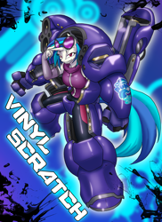 Size: 2400x3300 | Tagged: safe, artist:toughset, dj pon-3, vinyl scratch, anthro, armor, looking at you, power armor, powered exoskeleton, solo, wub