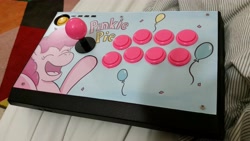 Size: 5312x2988 | Tagged: safe, artist:cobaltsketch, pinkie pie, arcade stick, controller, custom, fight stick, irl, photo, simple background, solo, toy