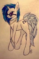 Size: 640x960 | Tagged: safe, artist:serenity, dj pon-3, vinyl scratch, pony, unicorn, glowstick, solo, traditional art