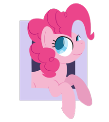 Size: 915x1020 | Tagged: safe, artist:phat_guy, derpibooru exclusive, pinkie pie, earth pony, pony, breaking the fourth wall, bust, female, frame, hooves, lineless, looking up, mare, minimalist, modern art, pinkie being pinkie, raised leg, simple background, smiling, solo, transparent background