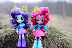 Size: 6000x4000 | Tagged: safe, artist:artofmagicpoland, pinkie pie, rarity, equestria girls, clothes, doll, equestria girls minis, female, irl, lesbian, one eye closed, photo, raripie, shipping, toy, wink