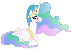 Size: 1082x739 | Tagged: safe, artist:goldenmercurydragon, princess celestia, alicorn, pony, crown, cute, cutelestia, ethereal mane, female, hoof shoes, jewelry, looking at you, mare, prone, regalia, simple background, smiling, solo, transparent background, vector