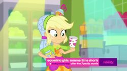 Size: 1280x720 | Tagged: safe, applejack, eqg summertime shorts, equestria girls, shake things up!, apron, clothes, cup, hairnet, solo