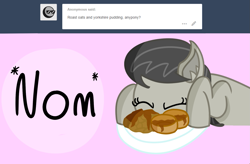 Size: 1645x1080 | Tagged: safe, artist:pastelhorses, octavia melody, earth pony, pony, ask, descriptive noise, food, meme, nom, solo, tumblr