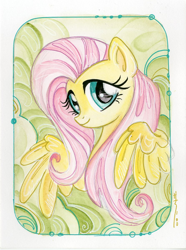 Size: 892x1200 | Tagged: safe, artist:sararichard, fluttershy, pegasus, pony, female, looking at you, mare, solo, traditional art