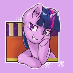 Size: 1024x1024 | Tagged: safe, artist:acrylic-stroke, derpibooru import, twilight sparkle, twilight sparkle (alicorn), alicorn, pony, the saddle row review, looking at you, scene interpretation, smiling, smirk, smug, smuglight sparkle, solo