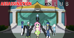 Size: 6202x3156 | Tagged: safe, artist:thespiritshift, flash sentry, fleetfoot, fluttershy, soarin', thunderlane, equestria girls, anime crossover, assassination classroom, canterlot high, commission, crossover, equestria girls-ified, korosensei, nagisa shiota, school