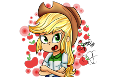 Size: 1150x720 | Tagged: safe, artist:shamy-crist, applejack, equestria girls, chibi, crossed arms, solo