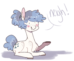 Size: 500x415 | Tagged: safe, artist:tokiball12345, oc, oc only, oc:caballus, earth pony, pony, blushing, butt freckles, chest fluff, cute, flankles, fluffy, freckles, hoovesandjustice, looking at you, neigh, no, open mouth, prone, shoulder freckles, shrug, simple background, smiling, solo, tumblr, underhoof, white background