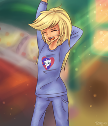 Size: 1360x1580 | Tagged: safe, artist:tcn1205, applejack, rarity, human, equestria girls, bed, bedroom, humanized, implied lesbian, implied rarijack, implied rarity, implied shipping, pony coloring, yawn