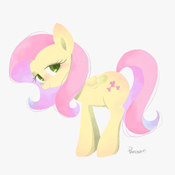 Size: 1447x1447 | Tagged: safe, artist:1drfl_world_end, fluttershy, pegasus, pony, blushing, female, looking at you, mare, simple background, solo, white background