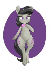 Size: 1111x1600 | Tagged: safe, artist:hidden-cat, octavia melody, earth pony, pony, belly button, bipedal, both cutie marks, solo