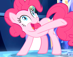 Size: 1224x943 | Tagged: safe, screencap, pinkie pie, earth pony, pony, school daze, cropped, female, mare, open mouth, raised hoof, solo