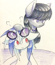 Size: 856x1024 | Tagged: safe, artist:yukimaki, dj pon-3, octavia melody, vinyl scratch, earth pony, pony, traditional art