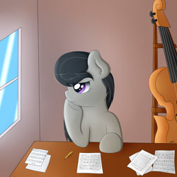 Size: 2000x2000 | Tagged: safe, artist:fluttair, octavia melody, earth pony, pony, black mane, bored, female, gray coat, mare, solo