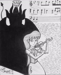 Size: 2873x3481 | Tagged: safe, octavia melody, demon, equestria girls, devil, diablo, lucifer, monochrome, music, music notes, niccolo paganini, orchestra, shadow, violin