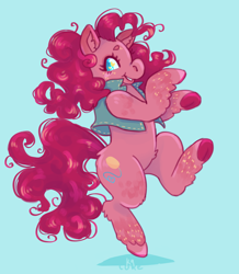 Size: 2600x2980 | Tagged: safe, artist:k9core, pinkie pie, earth pony, pony, clothes, cutie mark, dancing, female, fluffy, simple background, smiling, solo, standing, standing on one leg, vest