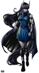 Size: 1000x1900 | Tagged: safe, artist:m@k, maud pie, anthro, unguligrade anthro, amazonian, badass, cape, cloak, clothes, maud pump, muscles, simple background, solo, white background